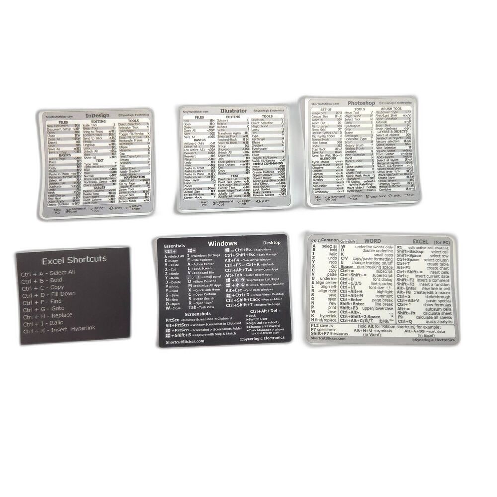 Computer Keyboard Shortcut Sticker Lot Photoshop InDesign Excel Word Cheat Sheet